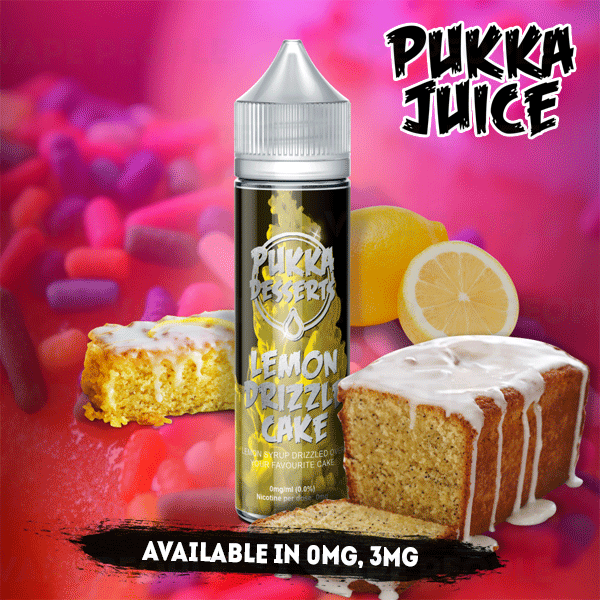 Lemon Drizzle Cake vape liquid by Pukka Juice Deserts- 50ml Short Fill - Buy UK